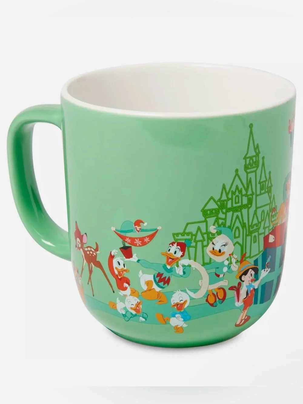 NIB Disney Christmas Holiday Green Mug with Festive Character Coaster